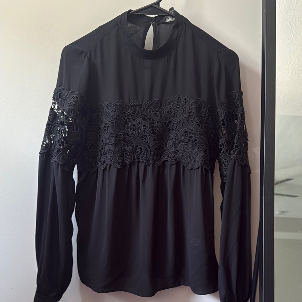 Express Black Embellished Long Sleeve Blouse